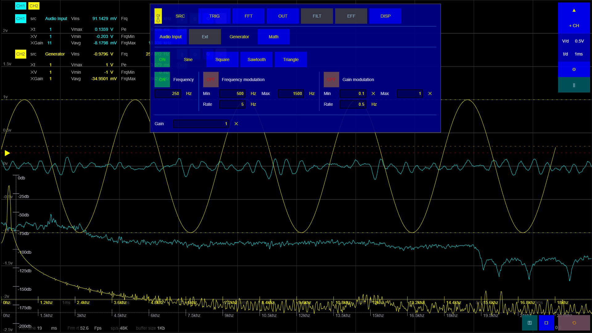 screenshot of the oscillator spectrum analyser generator application